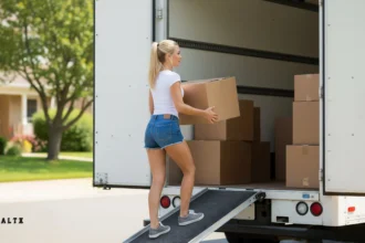 moving van loading boxes as seller relocates quickly