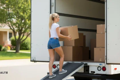 moving van loading boxes as seller relocates quickly