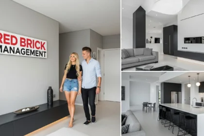 Couple inspecting details of a home during a property tour