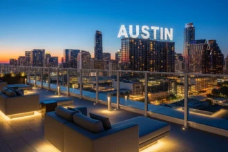 Rooftop terrace with seating and plants