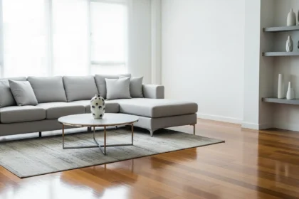 Sparkling living room after post-renovation deep clean