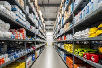 Warehouse stocked with PPE gear and supplies