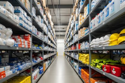 Warehouse stocked with PPE gear and supplies