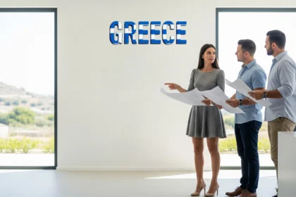 Real estate advisor guiding international buyers with plans in Greece