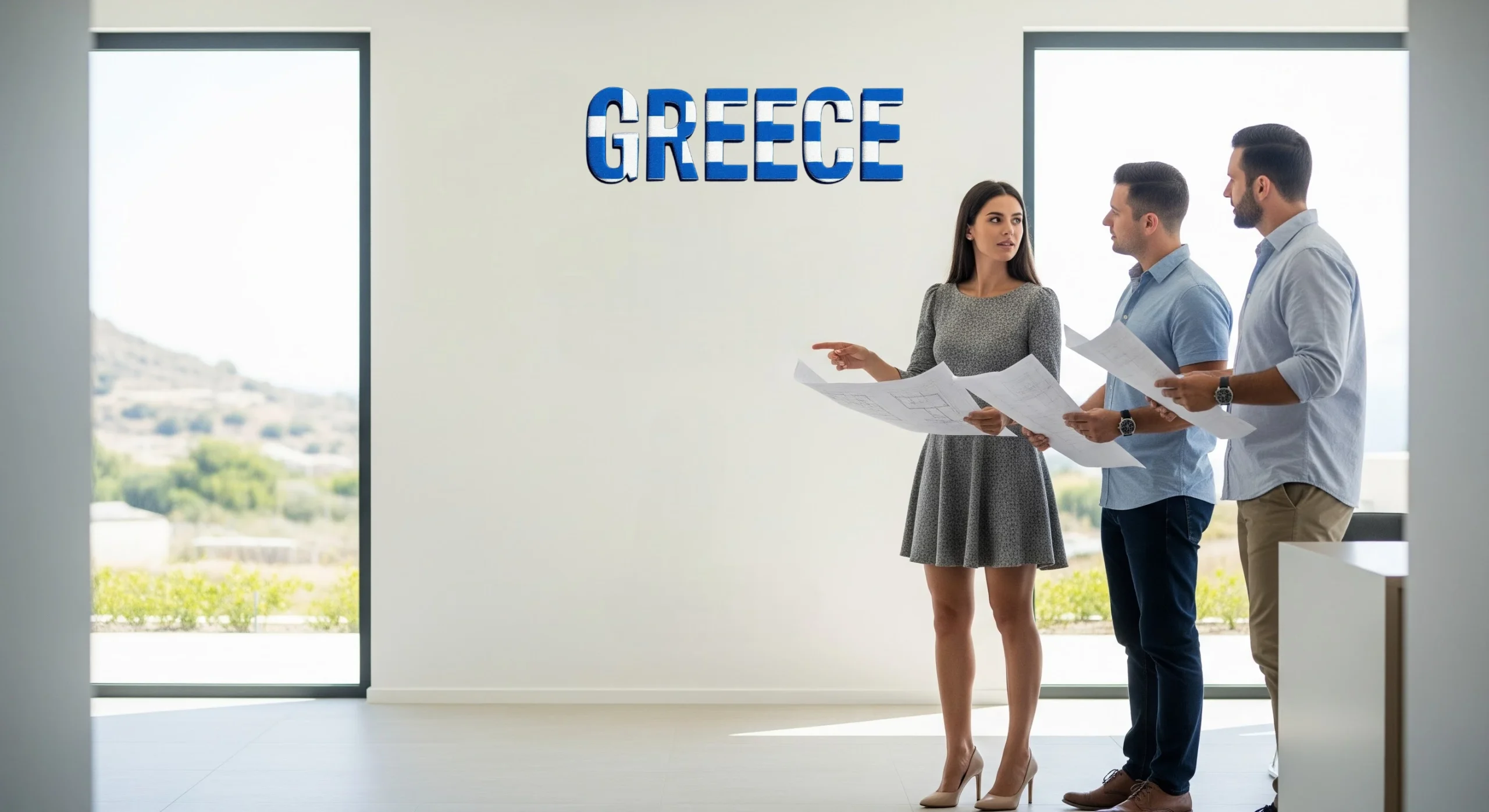 Real estate advisor guiding international buyers with plans in Greece