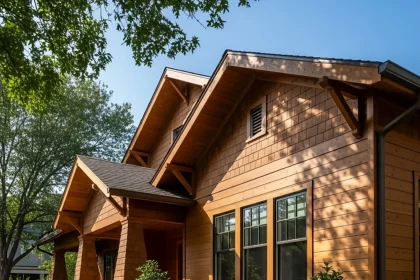 Newly installed wood siding on a modern Dallas home exterior