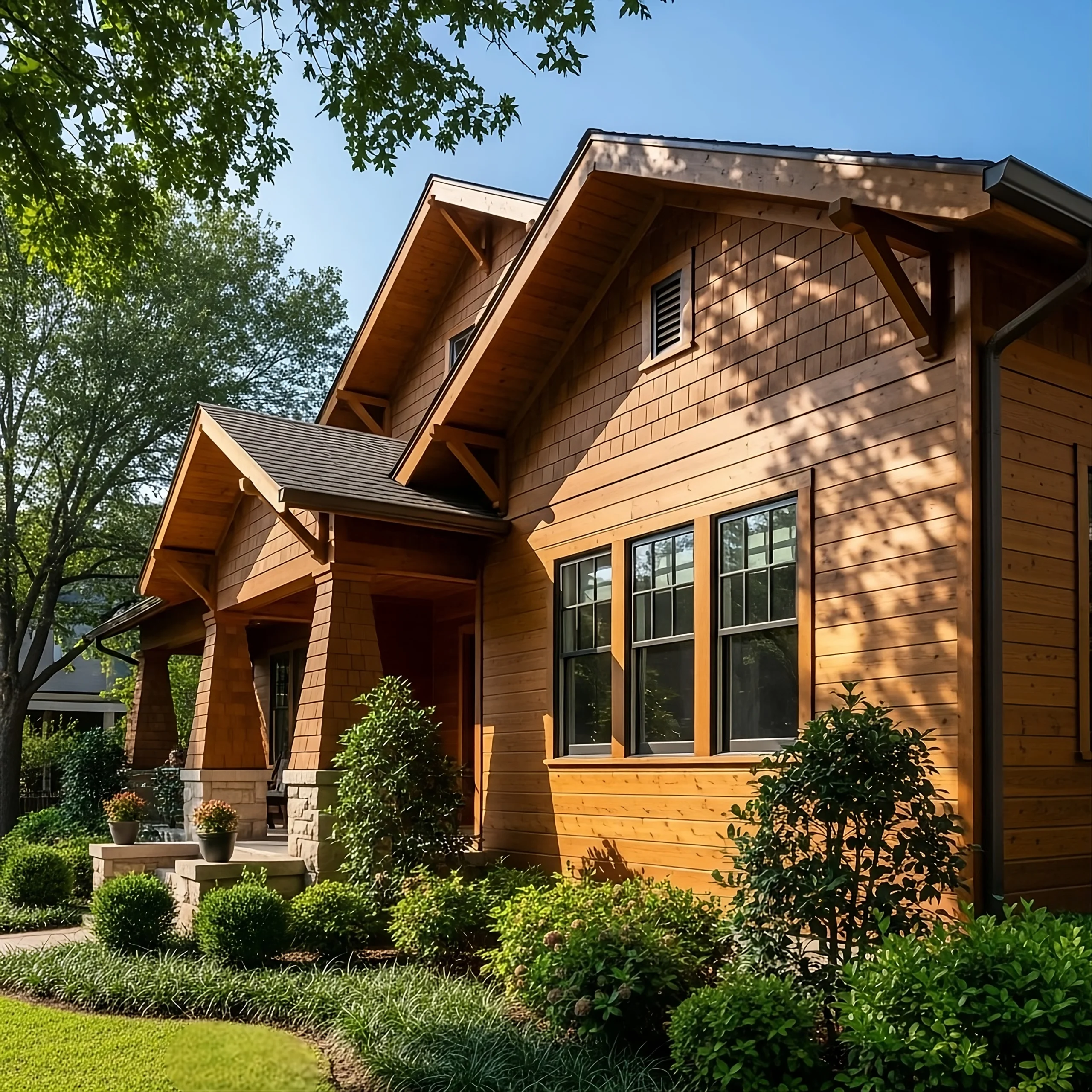 Newly installed wood siding on a modern Dallas home exterior