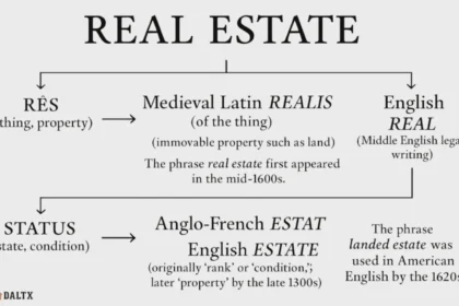 Tracing real estate from Latin res and status to English through Medieval Latin realis and Anglo-French estat