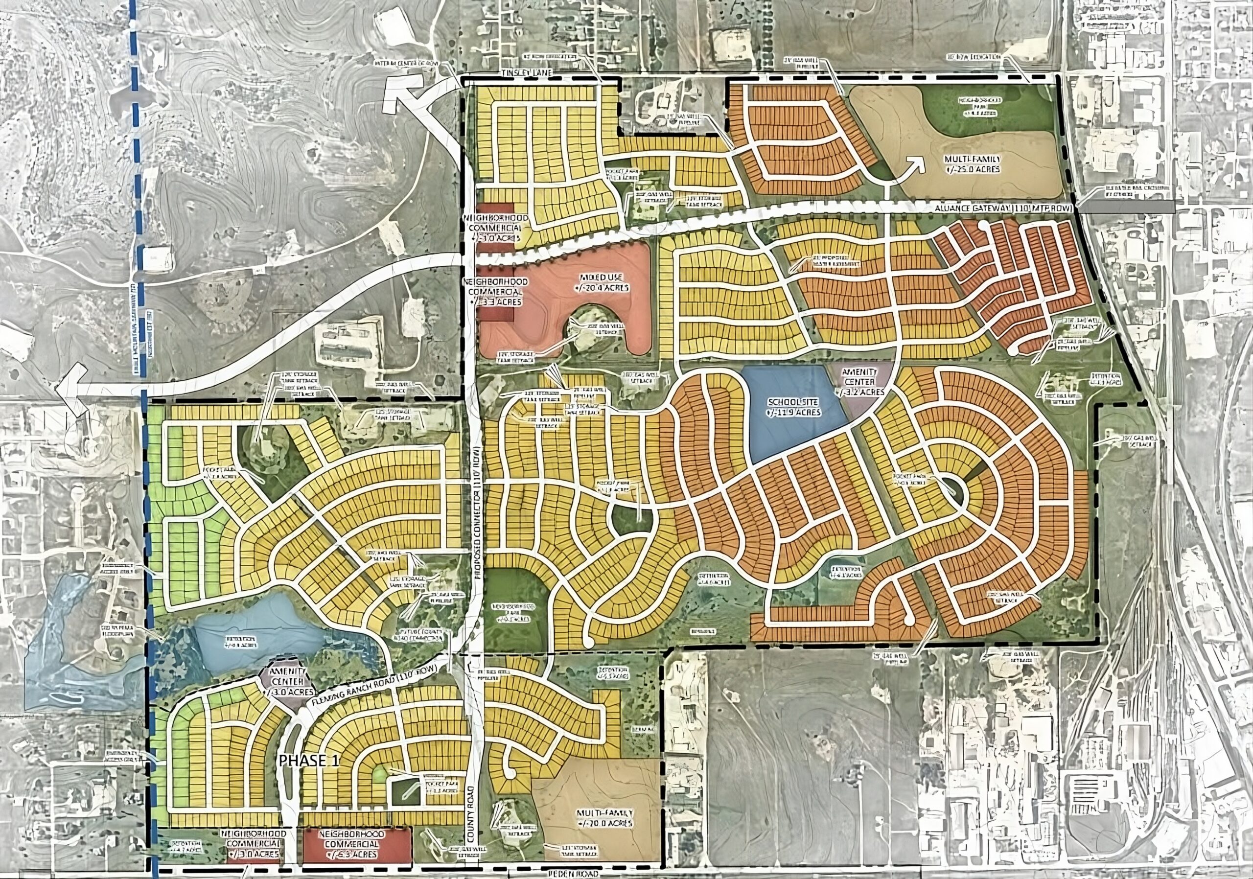 Master plan for the proposed Shelton Ranch community by Green Brick Partners.