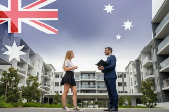 Real estate agent and investor discussing Australian investment opportunities
