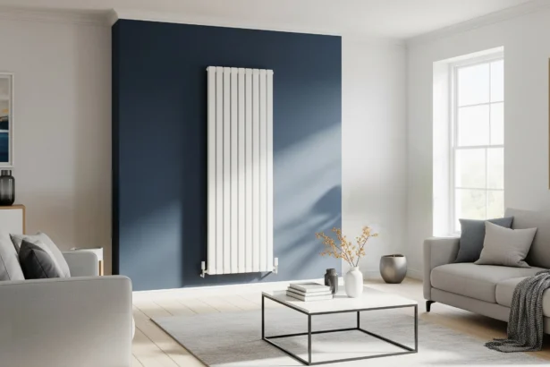 A modern, energy-efficient radiator in a stylish living room