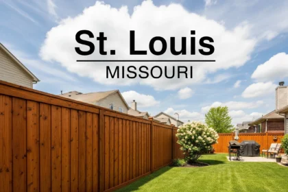 Freshly stained wood fence around a suburban backyard