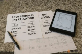 Homeowner comparing professional shower door quote to DIY costs