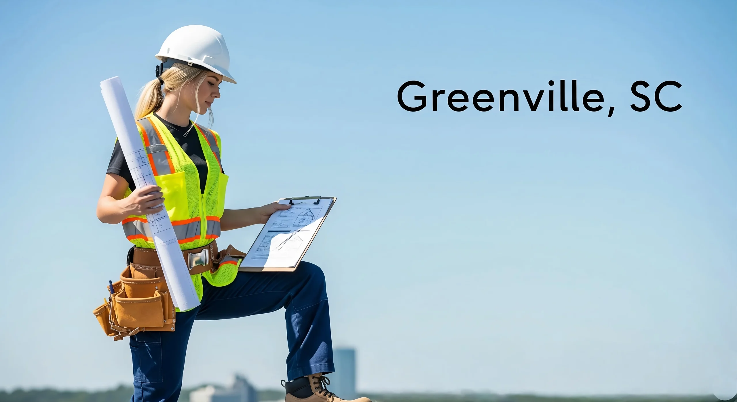 Licensed roofing contractor reviewing roof plans on clipboard