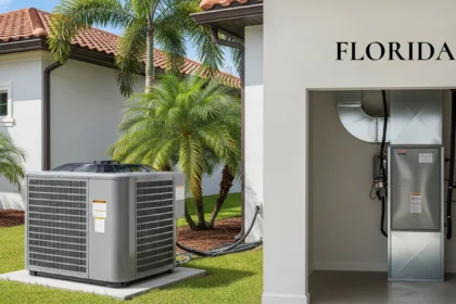 Modern HVAC system installation in Florida home, outdoor condenser and indoor air handler visible