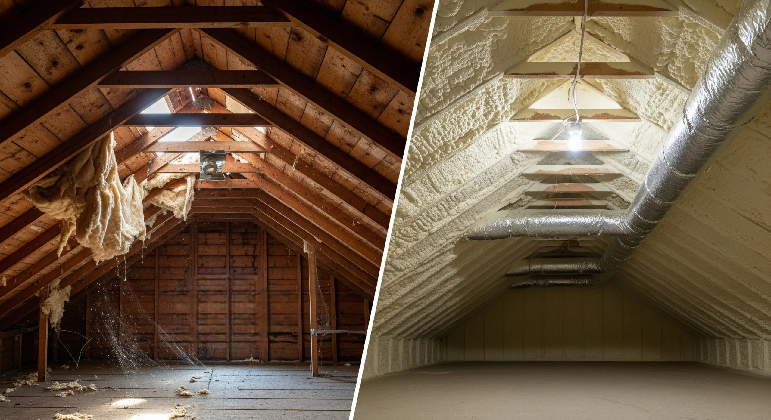 Comparison of traditional insulation and modern spray foam in residential attics