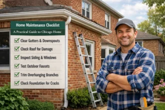 Chicago home exterior with gutters cleared