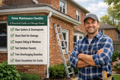 Chicago home exterior with gutters cleared
