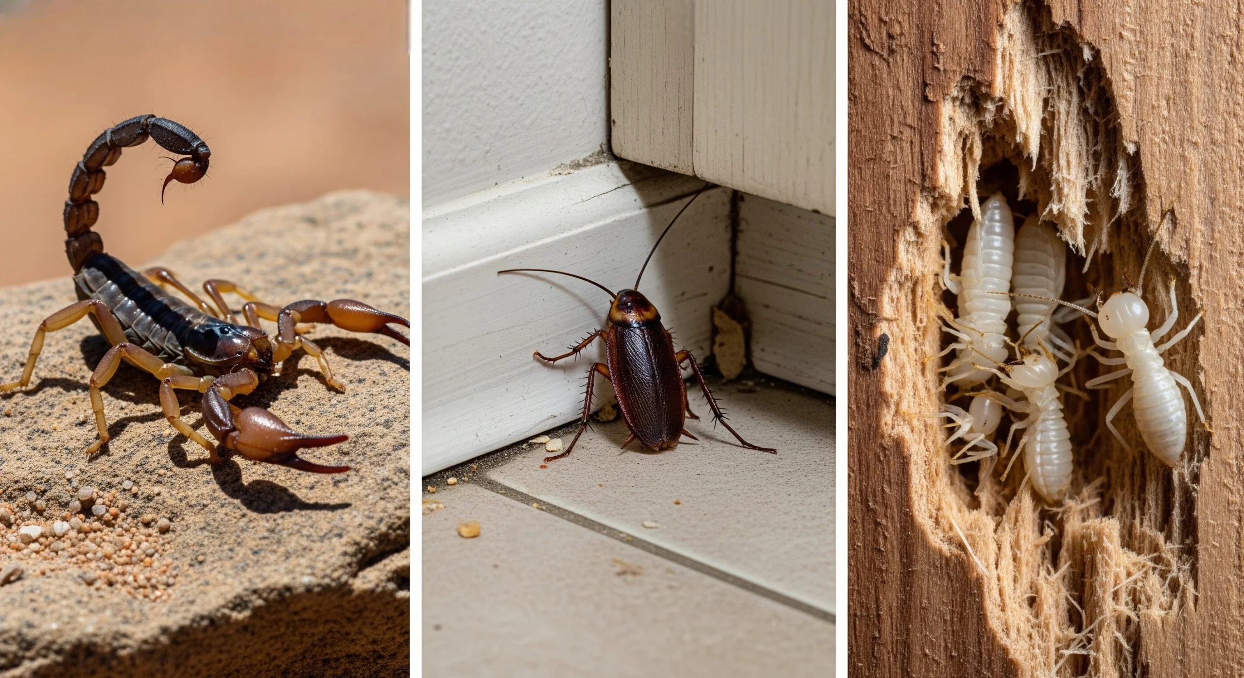 Common Phoenix rental pests including scorpions, cockroaches, and termite damage.