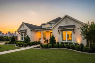 Dallas single family rental home at sunset, professional real estate photography