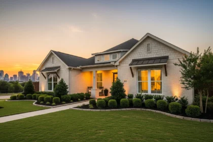 Dallas single family rental home at sunset, professional real estate photography