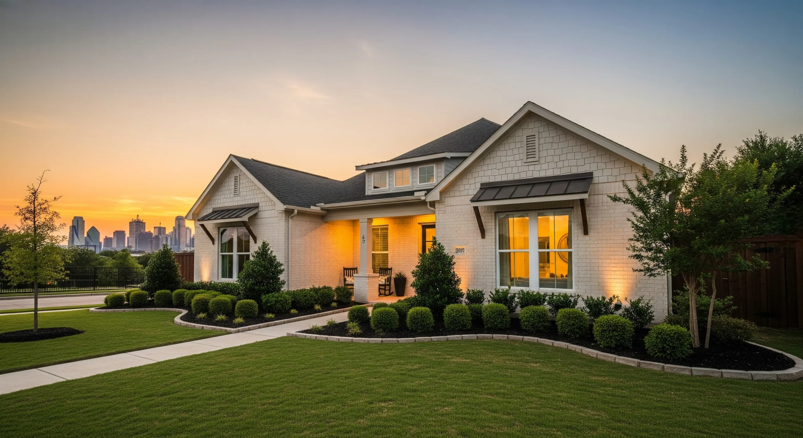 Dallas single family rental home at sunset, professional real estate photography
