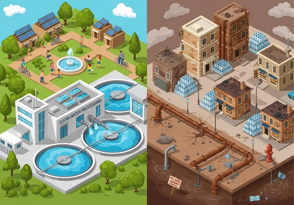 The project under construction with unfinished utility trenches between new homes