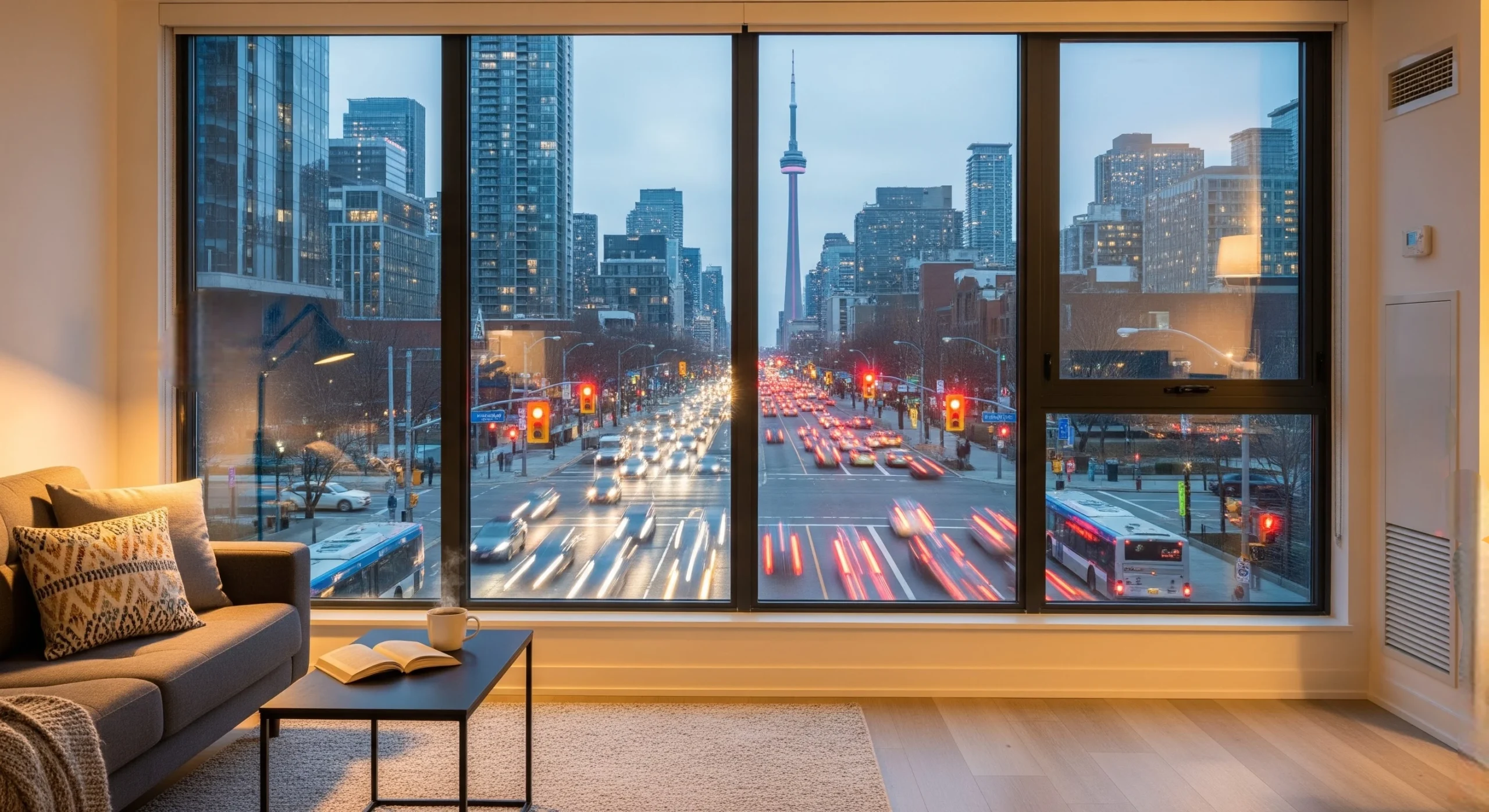 Sound-reducing windows creating a quieter Toronto living space near a busy street