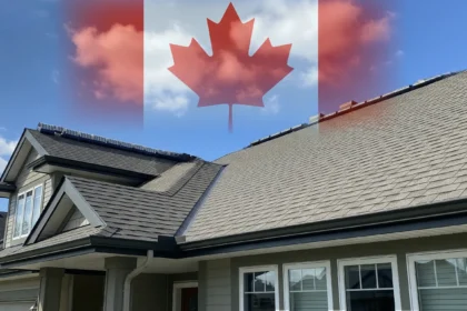 Roof upgrades on a Canada home showing ridge vent, shingles, drip edge, and seamless gutters