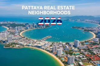 Aerial view of Pattaya Bay highlighting key neighborhoods for buying property in 2026