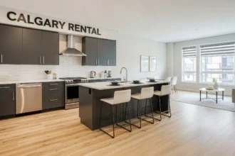 Renovated Calgary rental interior with modern kitchen and updated flooring