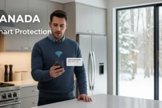 Homeowner receives a leak alert from a whole-house leak detection system in a Canadian home.