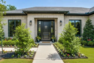 Dallas home entry with fresh landscaping and a clean, welcoming front door