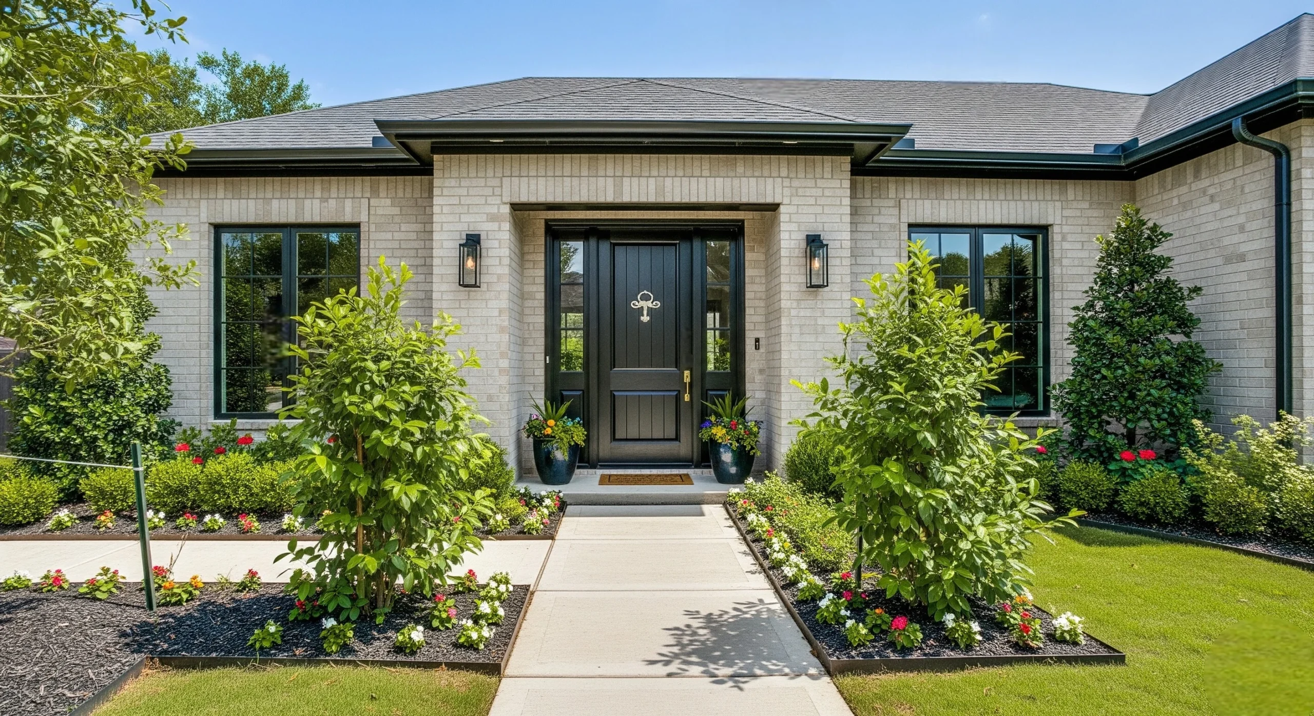 Dallas home entry with fresh landscaping and a clean, welcoming front door