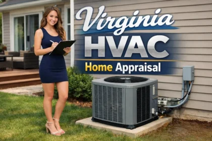 Appraiser evaluating a Virginia home with a visible outdoor HVAC unit