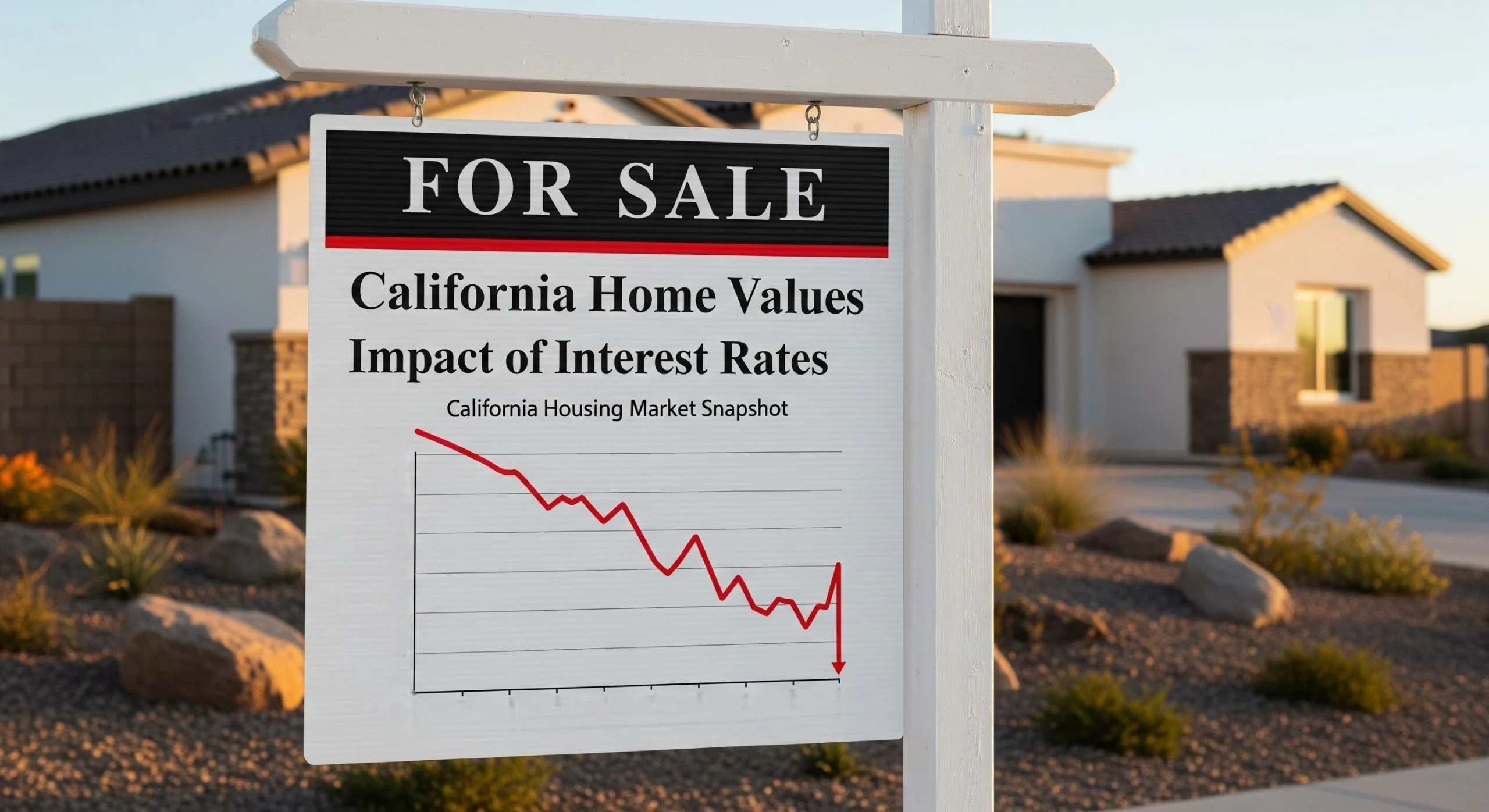 For-sale sign with price trend line showing rate impact on home values