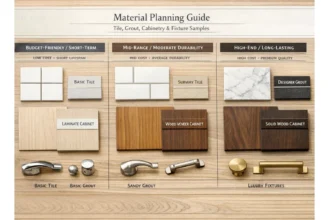 Bathroom material samples compared by upfront cost and long-term durability