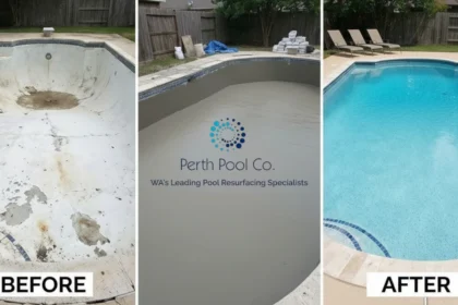 Concrete pool resurfacing transforming an aging pool interior