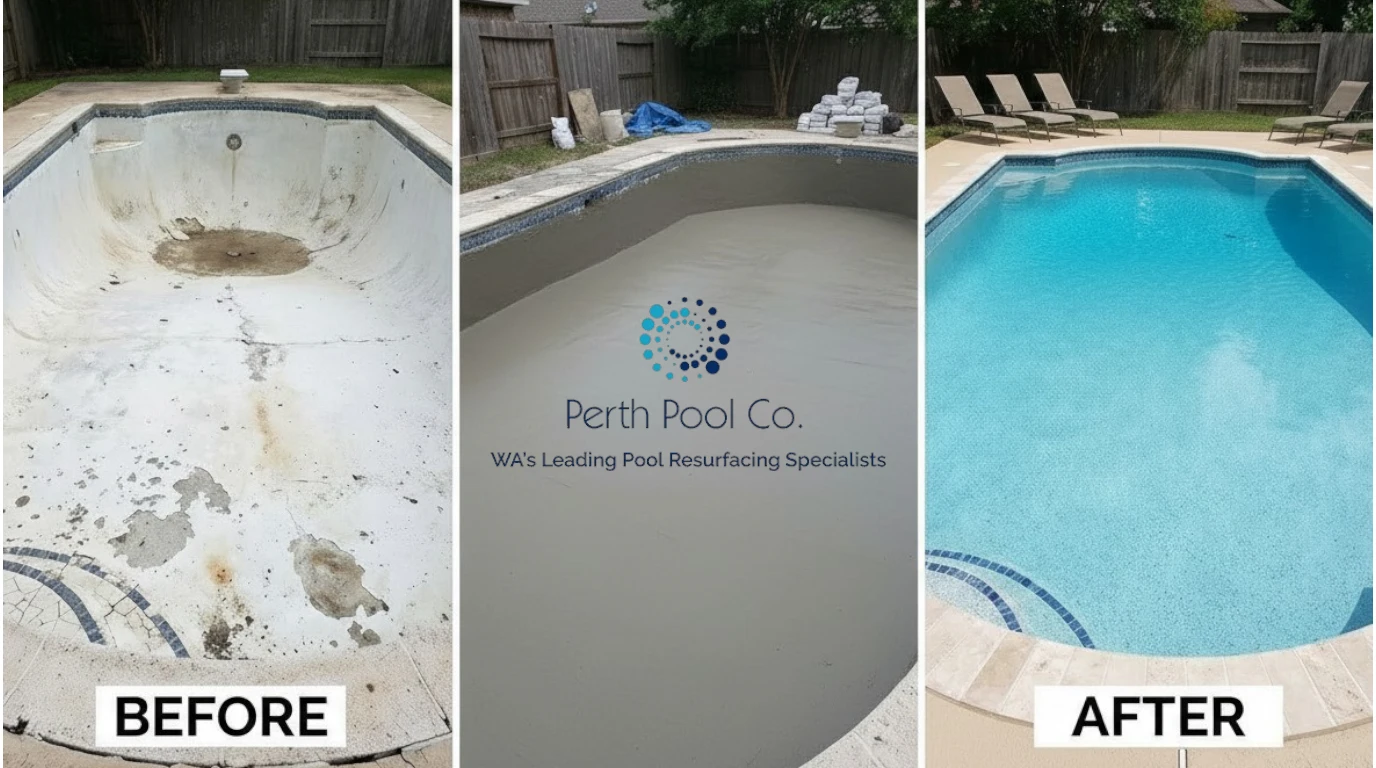 Concrete pool resurfacing transforming an aging pool interior