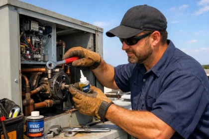 Preventive HVAC service extending equipment lifespan through lubrication and tightening