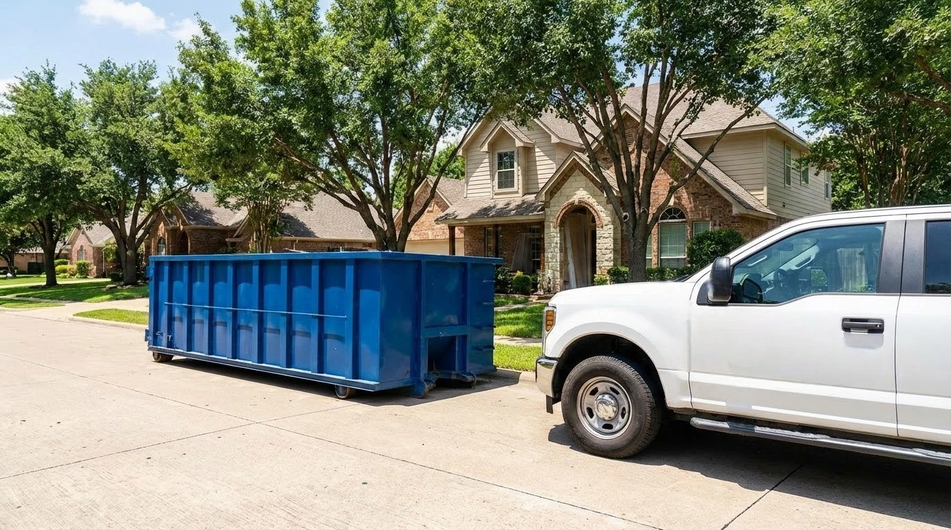 Local North Texas dumpster rental company serving a residential neighborhood