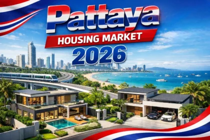 Modern gated homes in Pattaya with coastal skyline and new infrastructure signaling year-round residential growth.