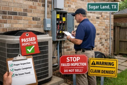 Permit documents on a desk with a home in the background