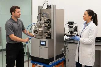 Boston lab relocation inside a commercial property with technicians moving sensitive equipment safely