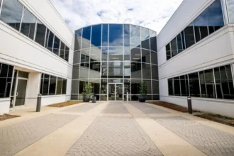 Renovated exterior of Arlington Interlink office building in North Arlington