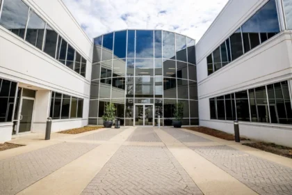 Renovated exterior of Arlington Interlink office building in North Arlington