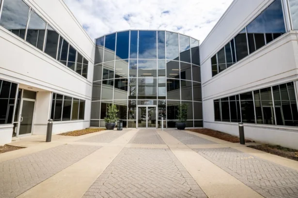 Renovated exterior of Arlington Interlink office building in North Arlington