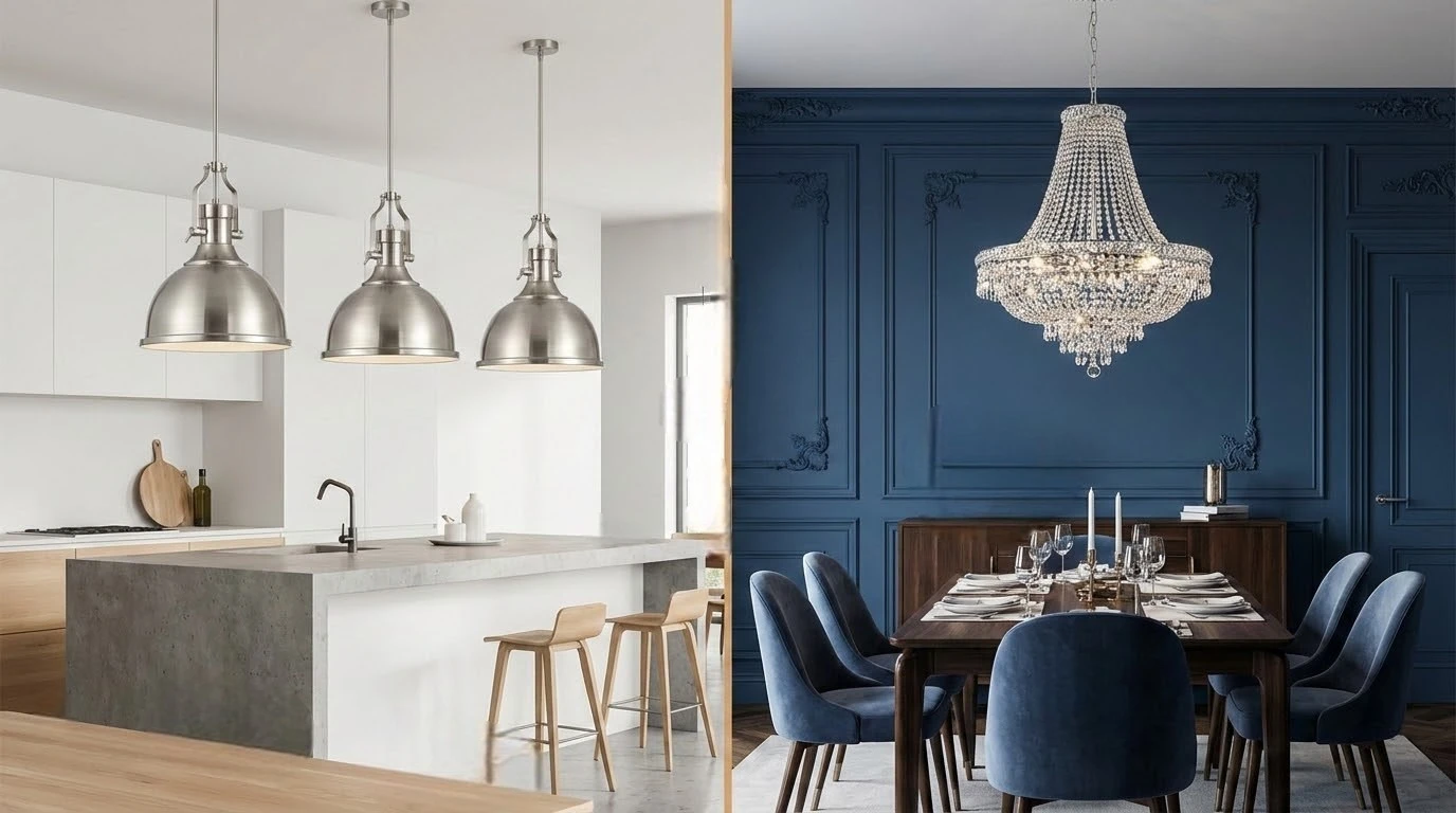 Brushed and polished lighting finishes matched to different fixture styles.