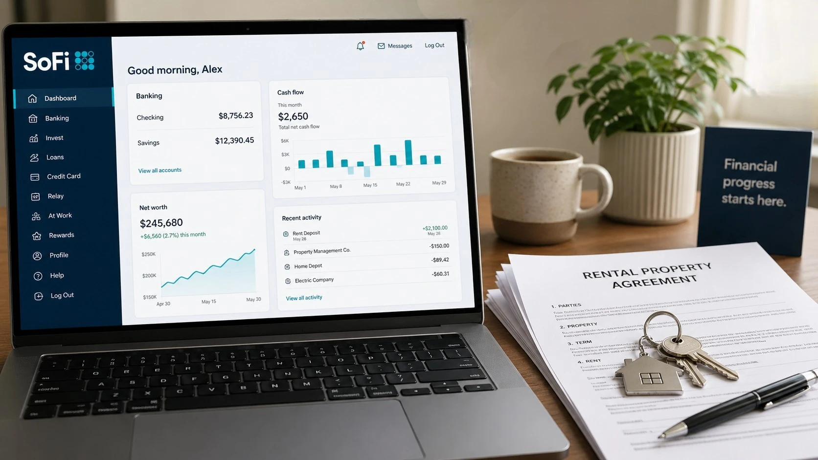 Checking account dashboard for real estate investment planning