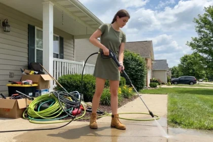 Clean front walkway and uncluttered yard outside a home for sale